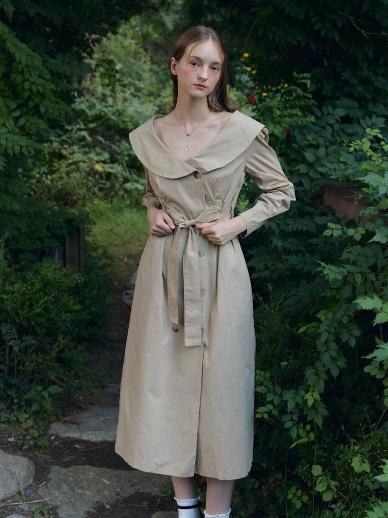Fabric Seoul Off Shoulder Trench Dress Jacket_Beige