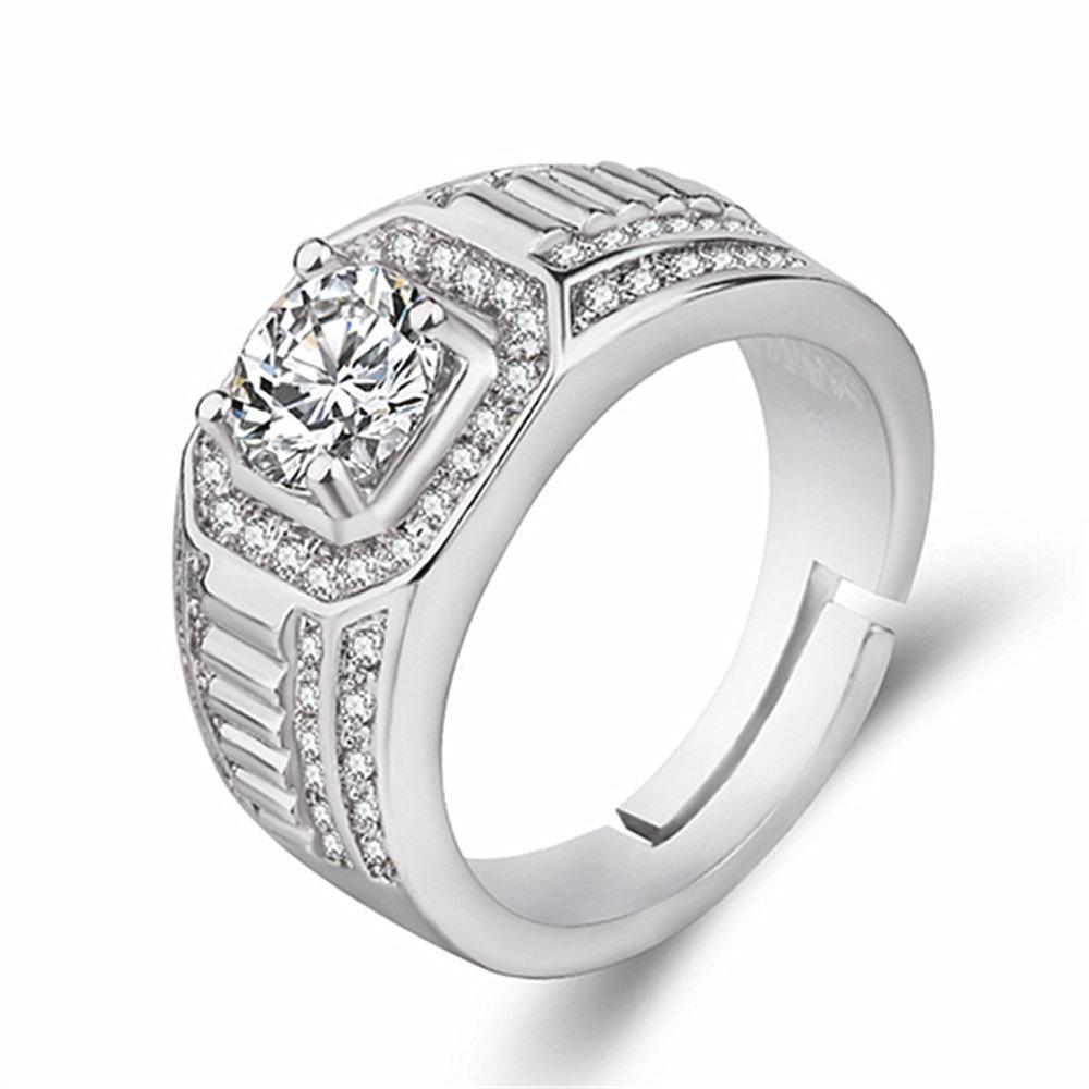 2026 Men's Ring Full Diamond Fashion Light Luxury Men's Open Ring Accessories