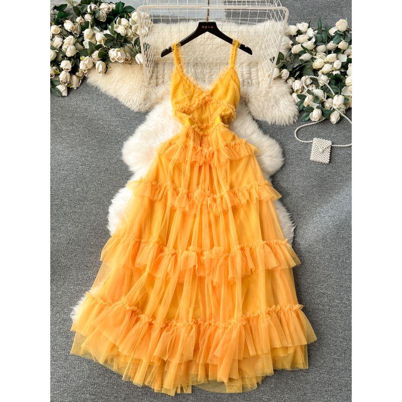 Sling Silm Long Fairy Mesh Dress Dress