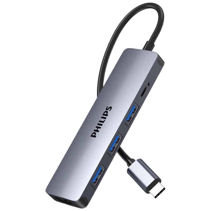 Philips Type-C 5-in-1 Multiport Hub with 4K 60Hz HDMI & 100W PD серебристый