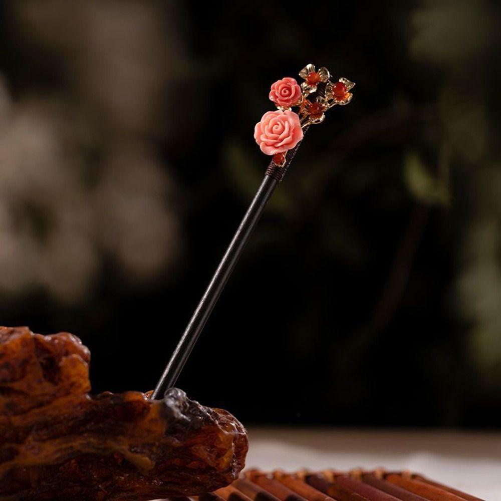 Disk Hair For Ladies Hair Accessories Flower Hair Sticks Wooden Hair Fork Chinese Style Hairpin
