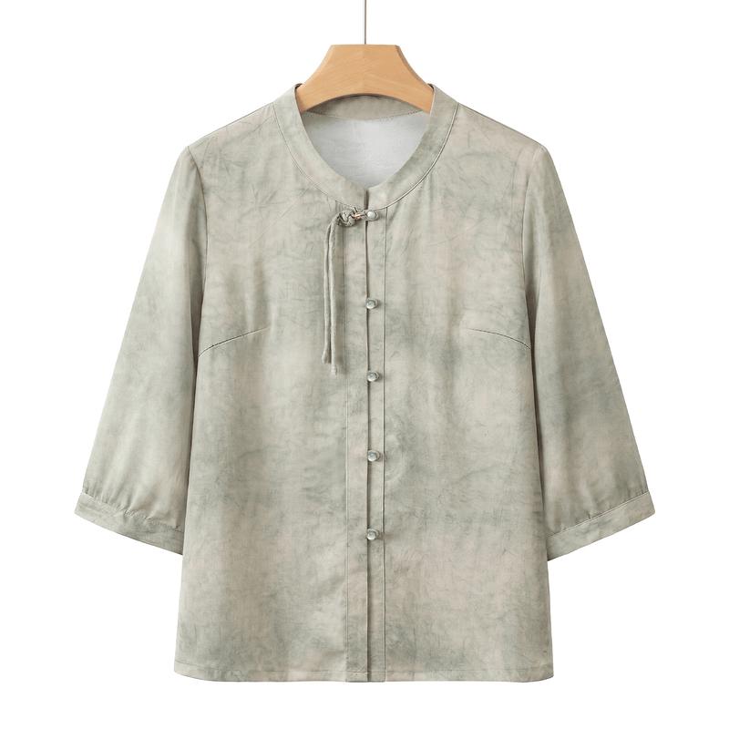 Yuzhaolin Women's New Chinese Style Stand Collar 3/4 Sleeve Shirt