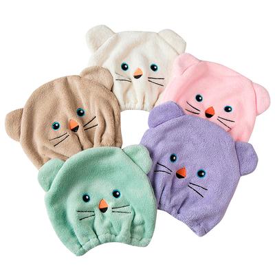 Cappellino da doccia carino a cartoni animati per capelli avvolti in asciugamani, cappelli da doccia in microfibra, cuffie da bagno