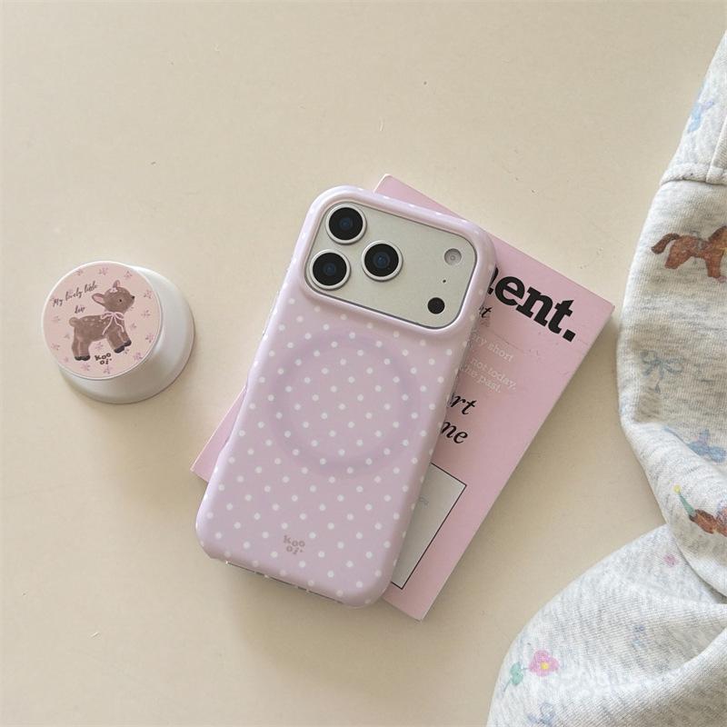 Light Purple Polka Dot Deer Magnetic iPhone Case Compatible with iPhone 17 Pro Max, 16, 15, 14 for Women