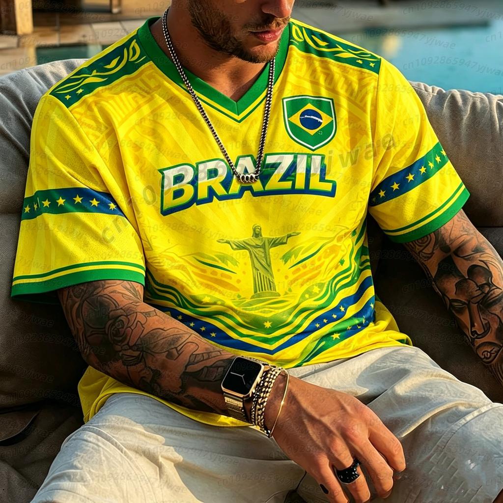 2026 men women  Brazil flag Football Jerseys For Men Classic  Brazil Short  Sleeve Tees Casual O-neck Sports Tshirts Men t-shirt