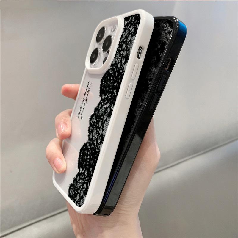 Coque de téléphone design créatif en dentelle noire pour iPhone 16 17 Pro Max 15 Pro 14 Plus 13 12 11 7 8 Plus SE 2022 Housse antichoc