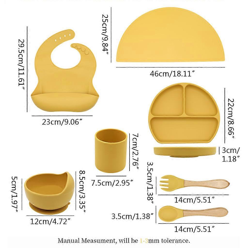 Baby Silicone Bib Divided Dinner Plate Suction Bowl Spoon Fork Water Cup Placemat Set Training Feeding Food Utensil Dishes Tableware Kit for Newborn
