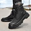 Męskie Botki Skórzane Sznurowane Botki Jesienne do Kostki Buty Męskie Platforma Antypoślizgowe Outdoorowe Buty Robocze Buty Motocyklowe