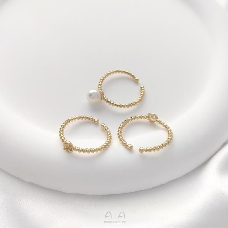 Bague support de perle demi-percée en Plaqué Or 14K pour DIY à coller, Anneau ouvert tressé fait main.