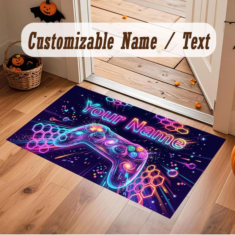 Spielcontroller-Thema Kristall-Samt Bodenläufer Personalisierter Benutzerdefinierter Name Text Warmer Teppich Heimdekoration