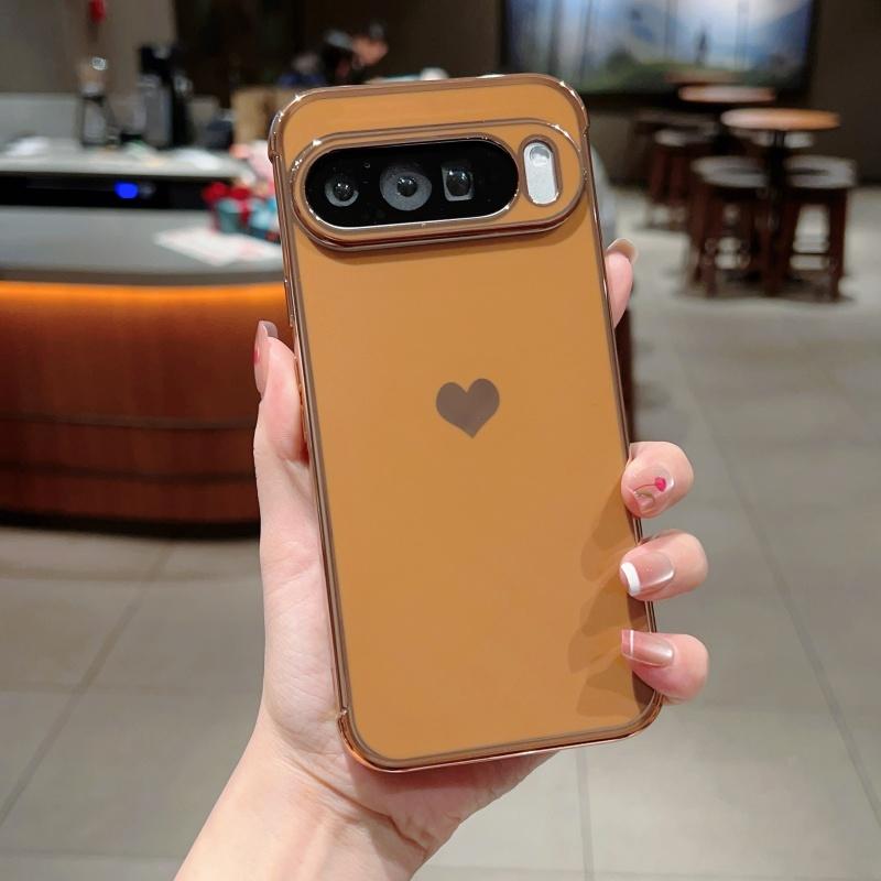 Trendy Glossy Plating Love Heart Soft TPU Case For Google Pixel 10A 10 9 Pro XL 8 7 A Skin-friendly Shockproof Bumper Back Cover