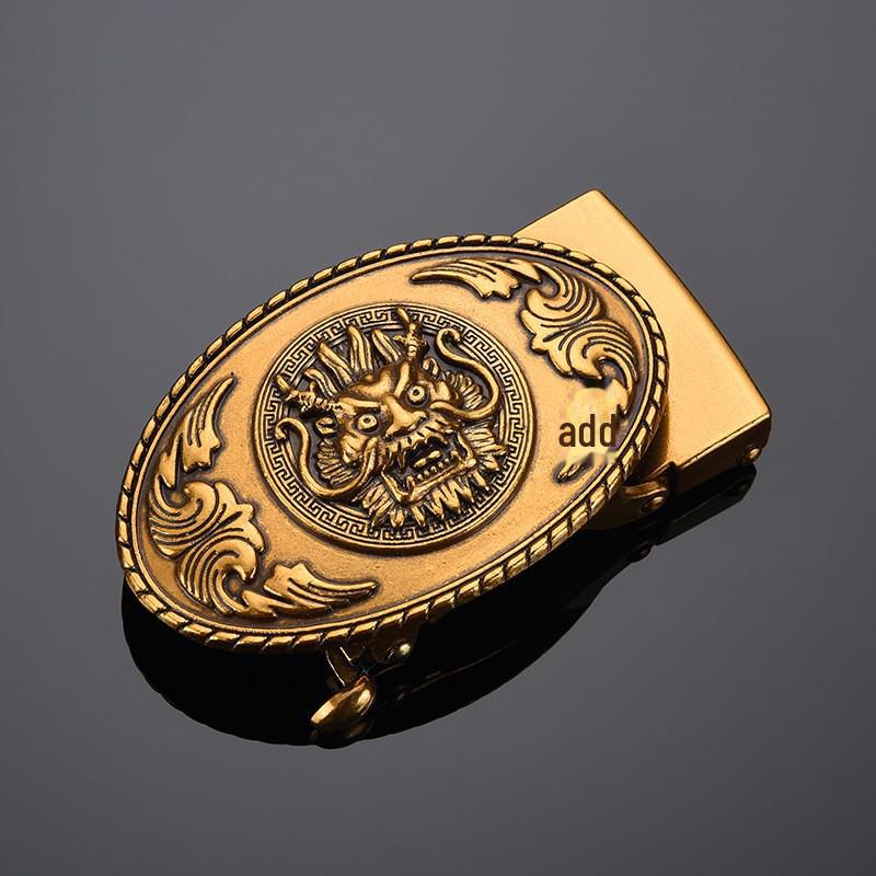 Men's Retro Leather Belt with Chinese Dragon Alloy Automatic Buckle