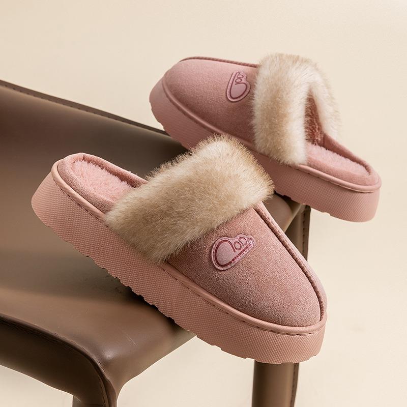 Cotton slippers women's winter home indoor thick bottom non-slip piled thickened simple plush warm confinement slippers