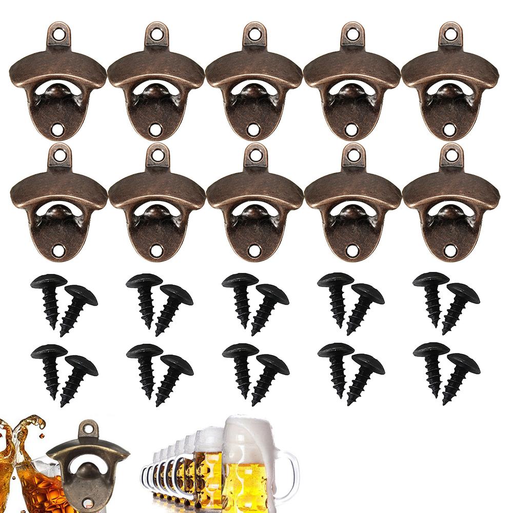 Wall Mounted Beer Bottle Opener Wooden Soda Beer Wine Bottle Opener Vintage Bottle Opener with Cap Catcher for Kitchen Party Bar