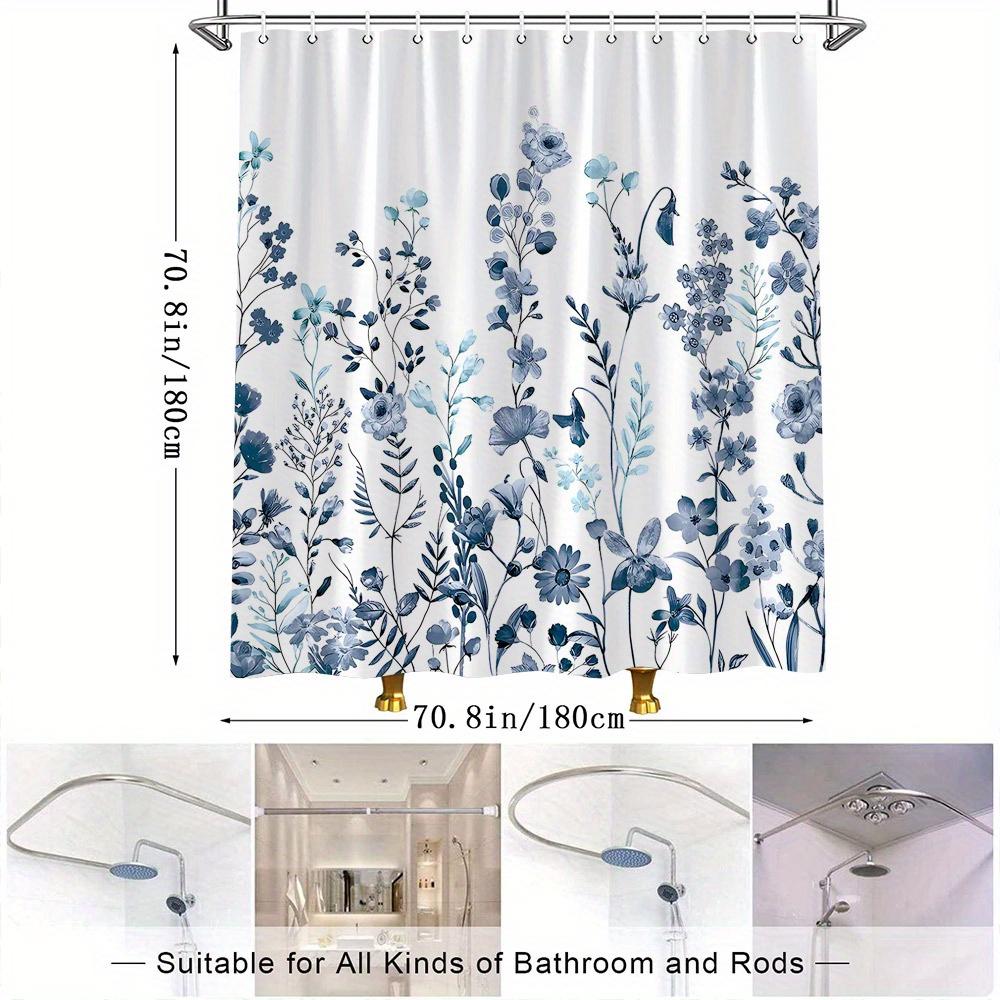 Elegant Blue Watercolor Floral Shower Curtain - Delicate Blooms & Foliage, Polyester, Calm Natural Beauty, Botanical Theme