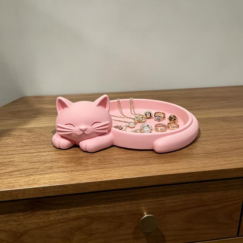 Pink Cat Desktop Organizer Tray,Jewelry Earrings Rings Necklaces S Keys Lipstick Post-It Notes Classification Tray,Jewelry Trays