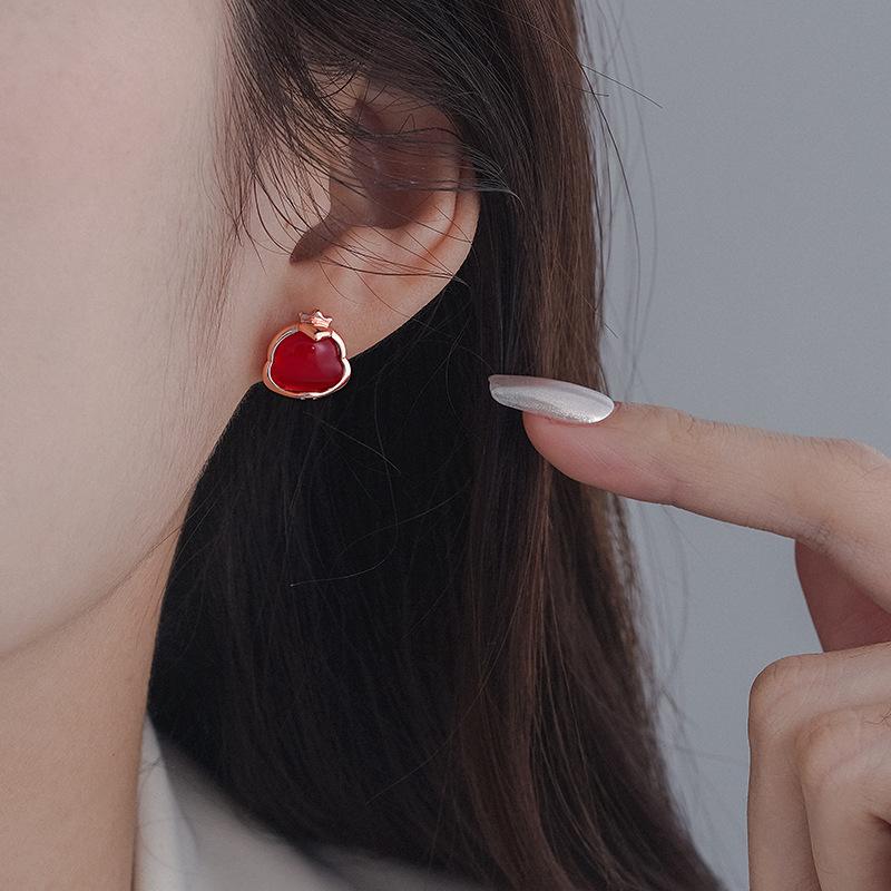 Snake Stud Earrings Natal Red New Spirit Snake Earrings Women's Light Luxury High-end Niche