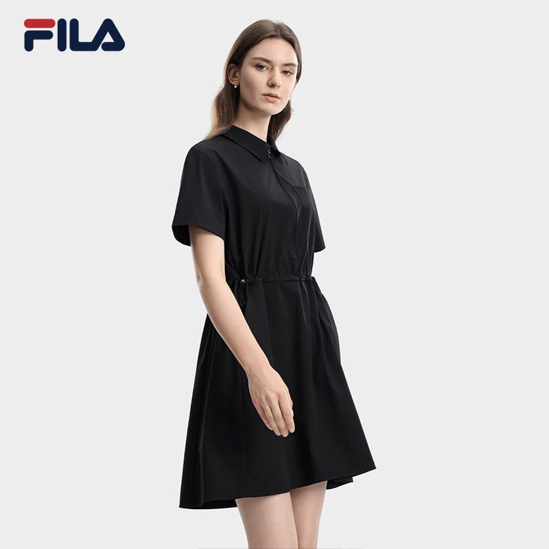 FILA White Simple Fashion Versatile Short Sleeve Dress Women dresses Black F11W633307FBK