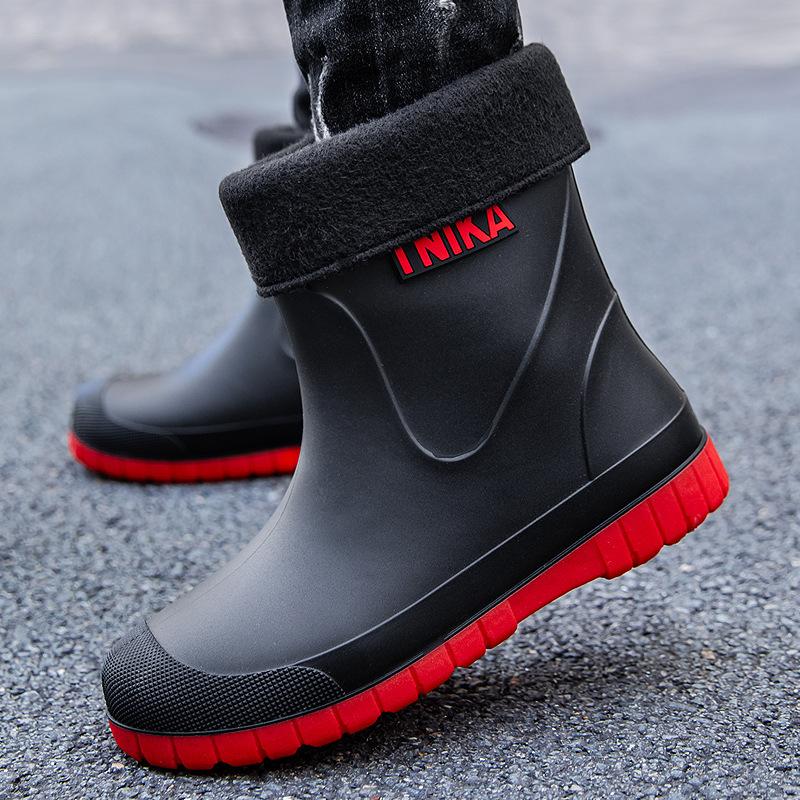 Pánské holínky protiskluzové středně vysoké sametové teplé holínky módní odolné proti opotřebení dešťové boty sada vodotěsné rybářské outdoorové boty do vody