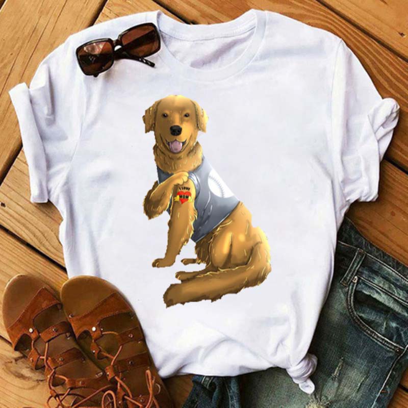 I Love Mom Print Damen T-Shirt Lustige Hundedruck Tops Harajuku Hunde-T-Shirt Sommer Kurzarm Graphic Tee Damen Kleidung