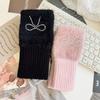 Plush Knitted Gloves Solid Color Half Finger Mittens Cute Bow Gloves  Girl