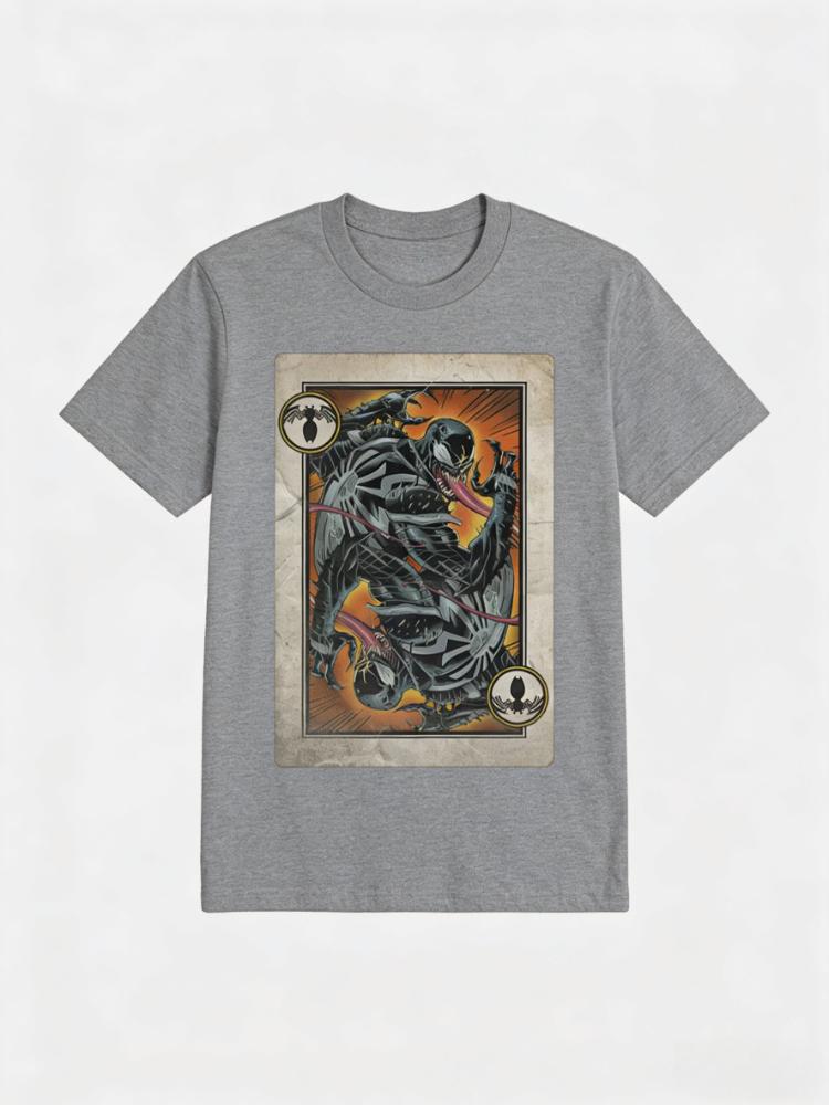 Marvel 2026 New Fashion Marvel Venom Playing Card Comic Print Unisexs and Womens Short Sleeve Plus Size Casual TShirts S