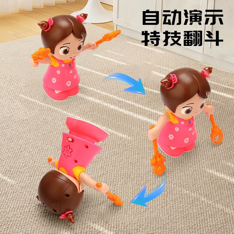 Electric Voice Control Induction Stunt Tipping Little Boy Music Light Cartoon Little Girl Doll Children's Educational Toys
