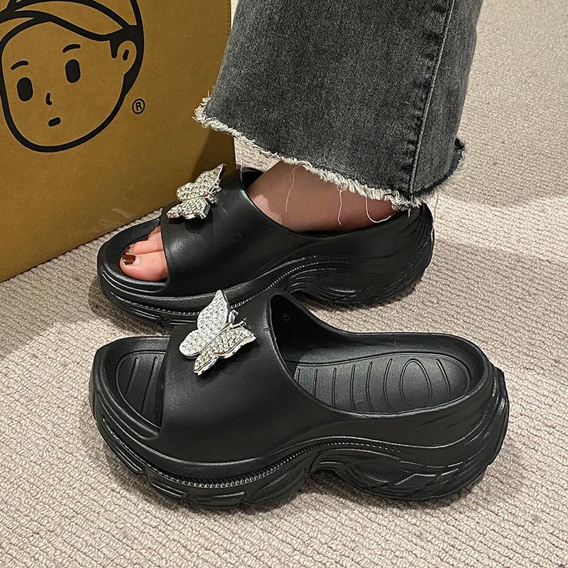 

Женские босоножки Butterfly Accessory 2025 Летние пляжные босоножки на толстой платформе Женские тапочки Eva на толстом каблуке 40-41 чёрный