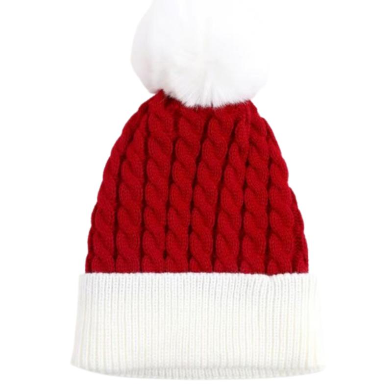 Bonnet de Noël mignon en laine pour l'automne et l'hiver, bonnet tricoté chaud avec protection des oreilles et pompon en laine, met en valeur le petit visage, ambiance festive, bonnet bandeau