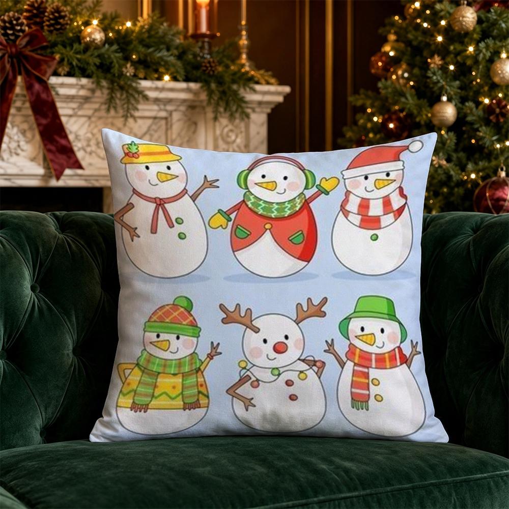 Christmas Cute Snowman Pillow Covers Pattern Cushion Cover Suitable for Sofa Bedroom Car Pillow Cover
