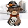 Halloween Deko Spinne Kürbis Hochlandrind Statue Gruselige Bauernhoftier Figur für Zuhause Büro Schreibtisch Deko Party Geschenk Ornament