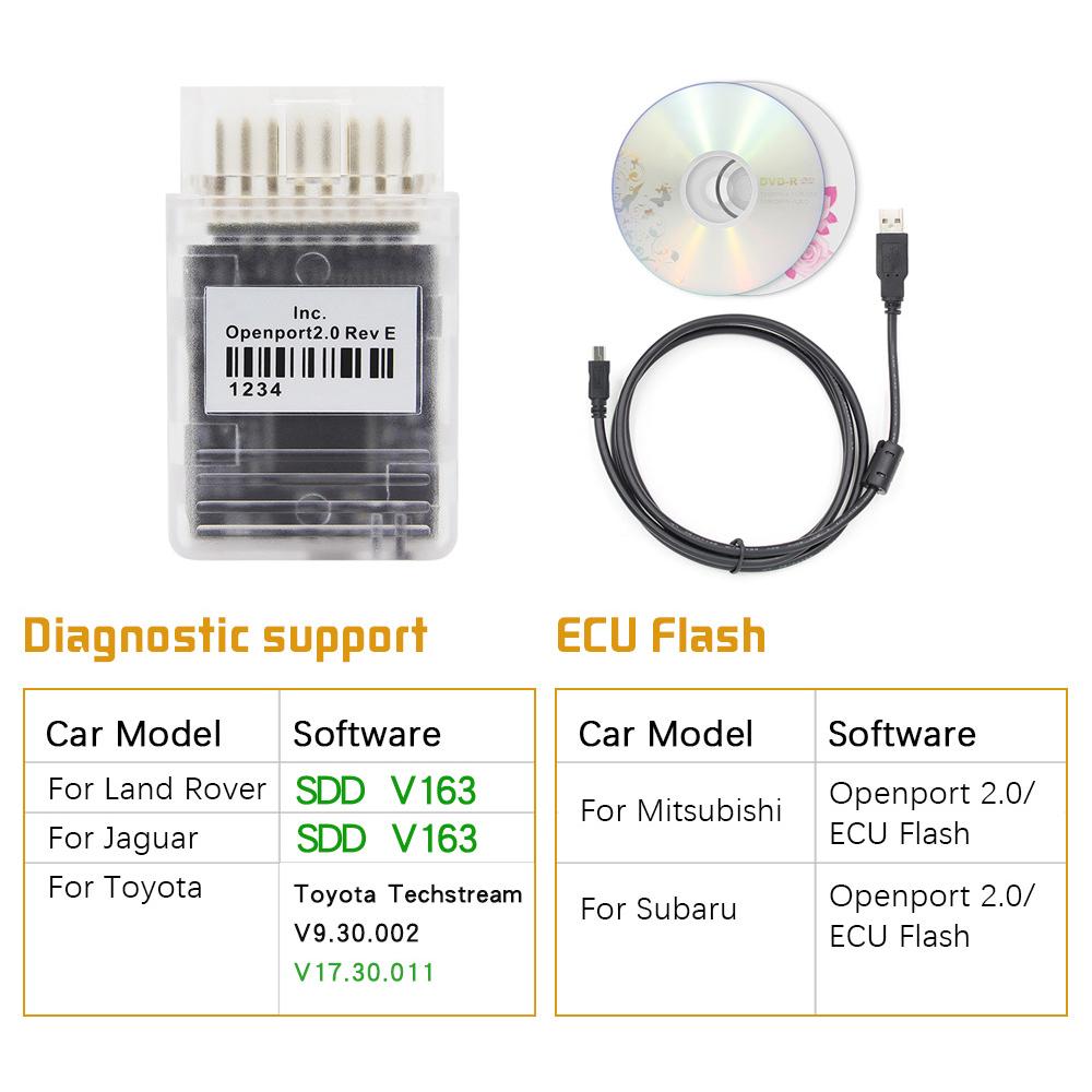 OpenPort 2.0 ECU Flash OBD/OBD2 Tuning Car Diagnostic Tool J2534 Scanner with Recording Disc