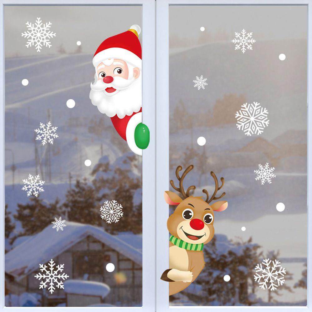 Art Xmas Decor Snowflake Decals Christmas Window Stickers Shopwindow Ornament Santa Claus Reindeer