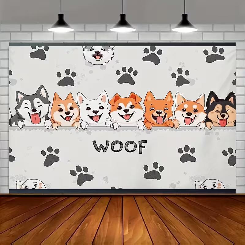 2D Flat Printing Woof Dog Backdrop for Pet Photography and Party Decor
