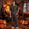 Men's Home Pajama Set, Short Sleeve Top and Long Pants with Button Fly and Drawstring Waist