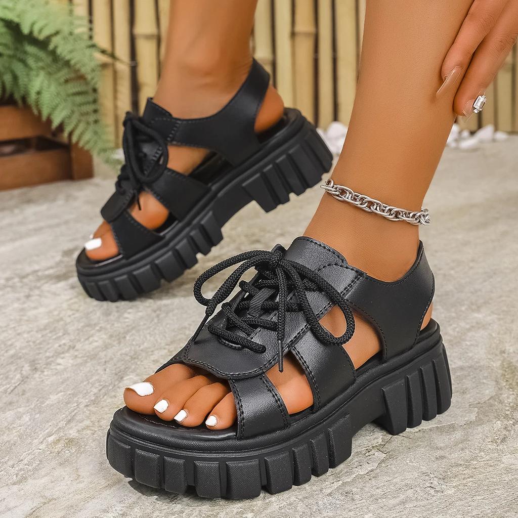 Trend Mesh Women Sandals Summer Shoes for Women Lace-up Platform Sandals Open Toe Beach Casual Heeled Sandals Sandalias De Mujer