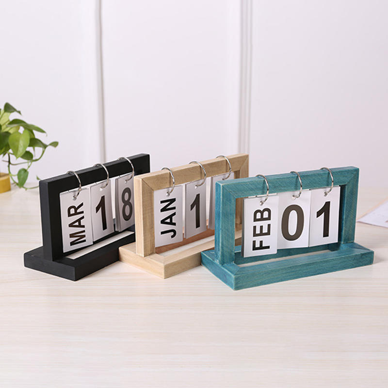 Wooden Vintage Home Calendar Cafe Desktop Decorative Rustic Ornaments DIY Flip Planner Table Perpetual Calendar Office Supplies