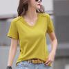 Women Soft White Cotton V Neck T Shirt Short Sleeve Summer Casual Top