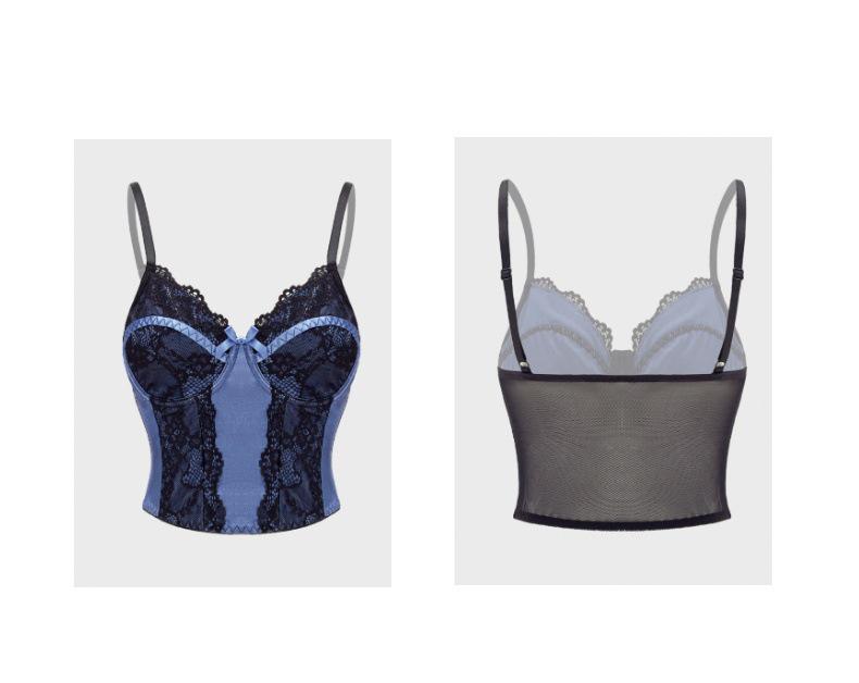 Dark Blue Satin Lace Spliced Camisole - Slimming, Sexy, and Stylish Inner/Outerwear Top