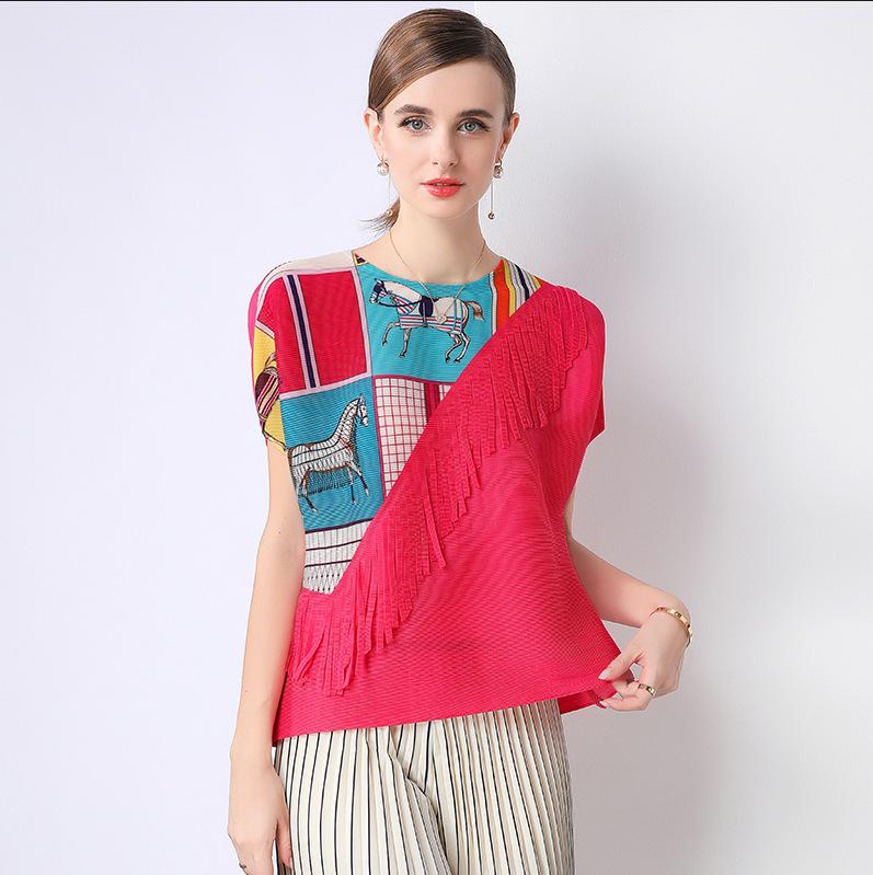 

Женский плиссированный топ свободного кроя с коротким рукавом - Весна/Лето 2025, корейский стиль One Size розы красного