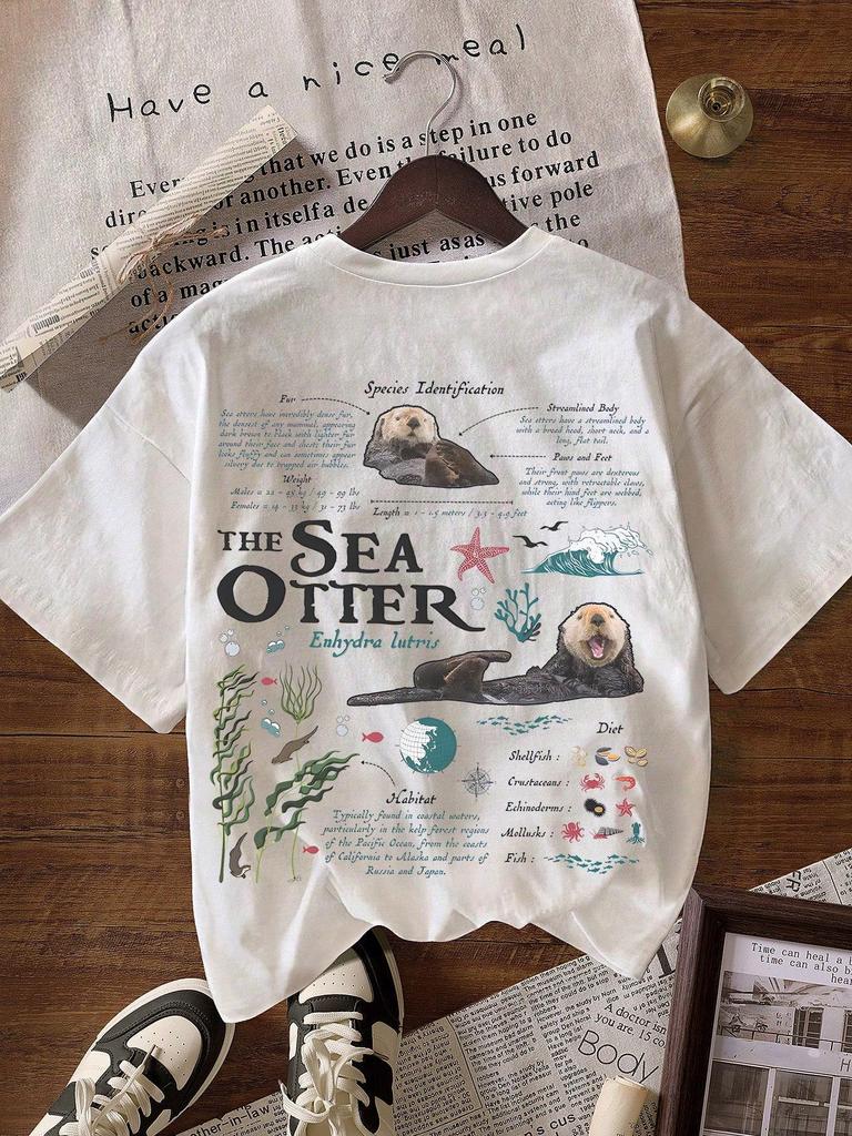 Y2K Ocean Print Round Neck Casual Short Sleeve T-Shirt
