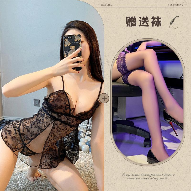 Sexy lingerie mesh see-through suit one-piece short skirt seduction loungewear