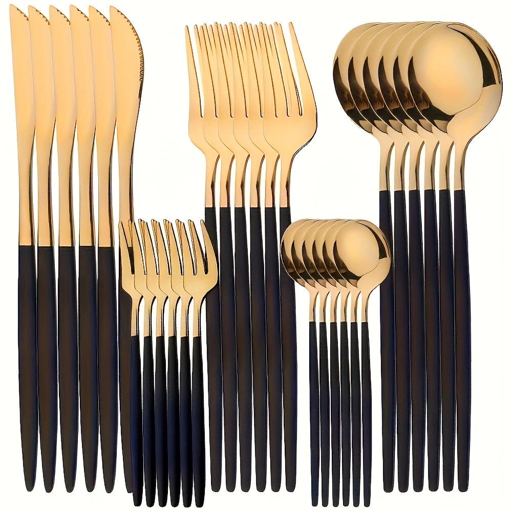 Set tacâmuri din oțel inoxidabil Portugal Gold, 24 de piese: Cuțit de Steak, Furculiță, Lingură de Hotel în Cutie Cadou