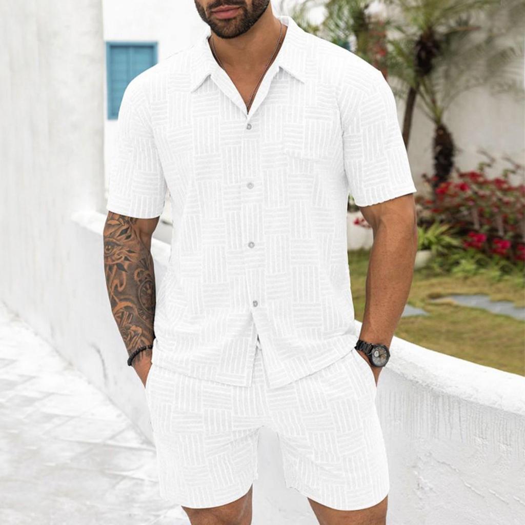 Completi da Uomo 2 Pezzi Maglietta Estiva Girocollo a Maniche Corte e Set di Pantaloncini da Tuta Casual con Coulisse