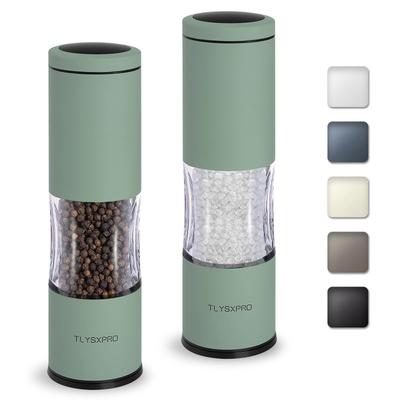 Salt and Pepper Mill Set Adjustable Coarseness Manual Pepper Mill Refillable Design Ceramic Core Kitchen Essentials (Set of 2, Sage)