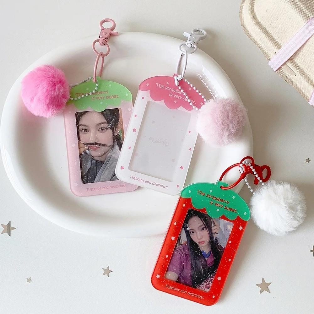 Cute Transparent Keychain Card Holder 3-Inch Strawberry Photocard Holder Idol Photo Card Protector Acrylic Photo Card Case Girls
