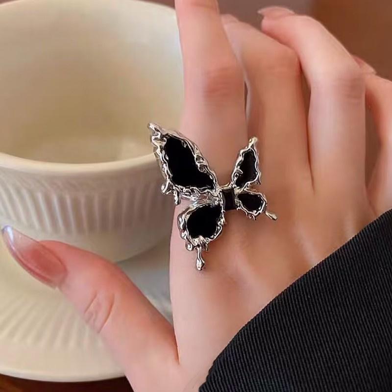 Black Butterfly Iron Bone Fun Inel reglabil exagerat
