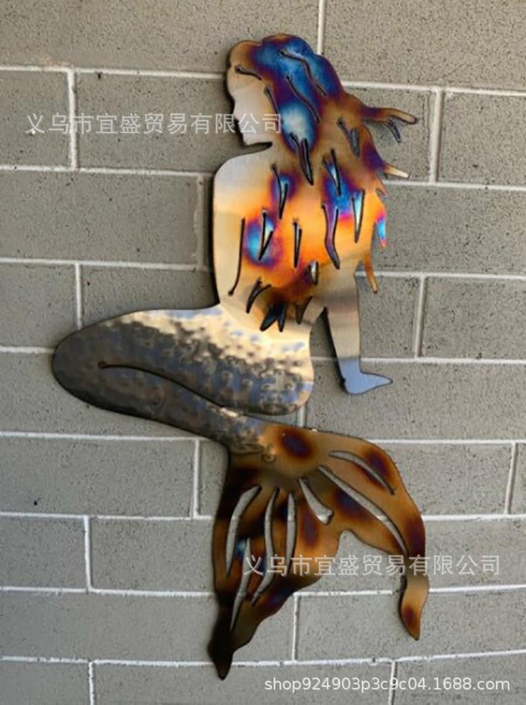 Wrought Iron Mermaid Pendant, Home Garden Ornament, Metal Wrought Iron Mermaid, Wrought Iron Decoration