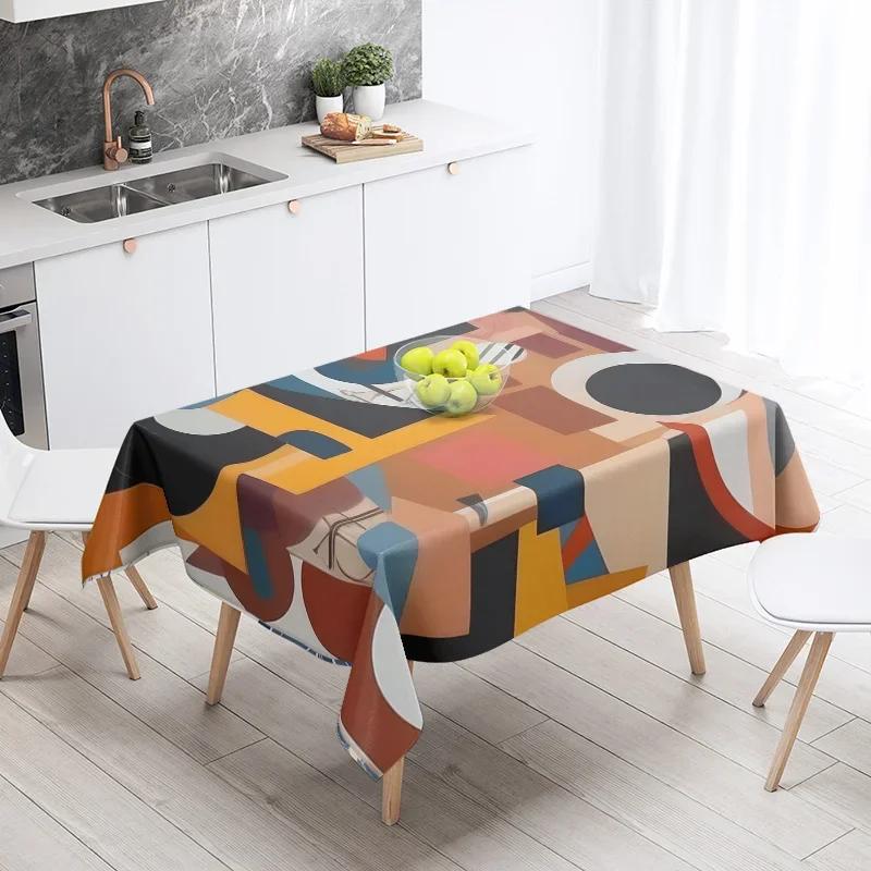 Waterproof Abstract Geometric Tablecloth Resistant Party Decoration Restaurant Cafe Dining Table Tablecloths