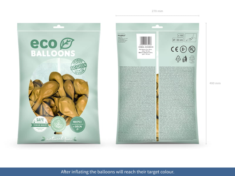 PartyDeco Eco Balloons 30cm Metallic Gold 100 Pcs